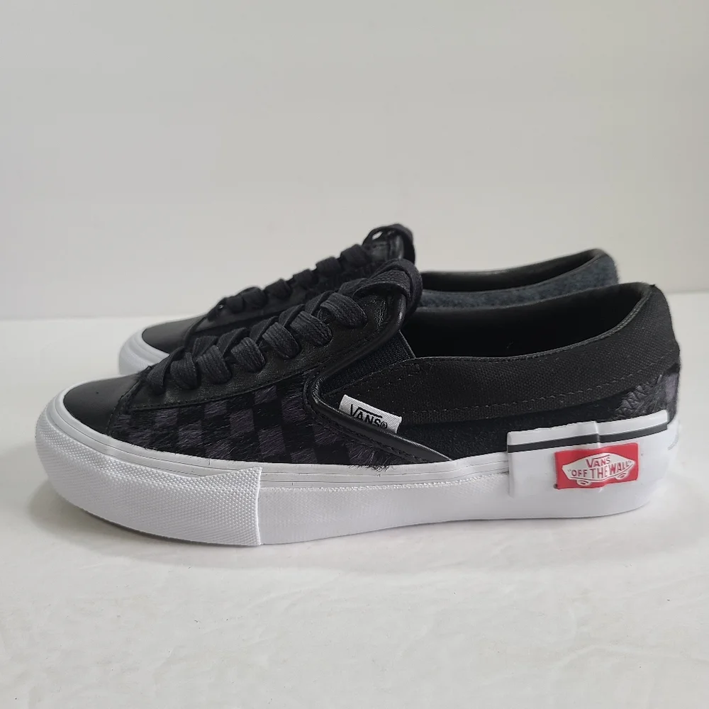 Vans Slip-On Cap Lx Pony Hair Checkerboard Black White Sneakers Women 7 Men 5.5 - Picture 6 of 10